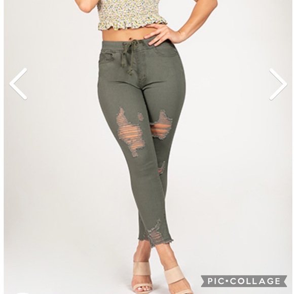 Distressed Ankle Joggers - olive - Picture 4 of 5